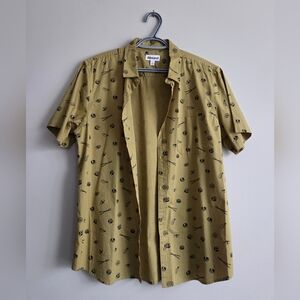 Abound Green Casual Button Down Short Sleeve Sushi Graphic Summer Large